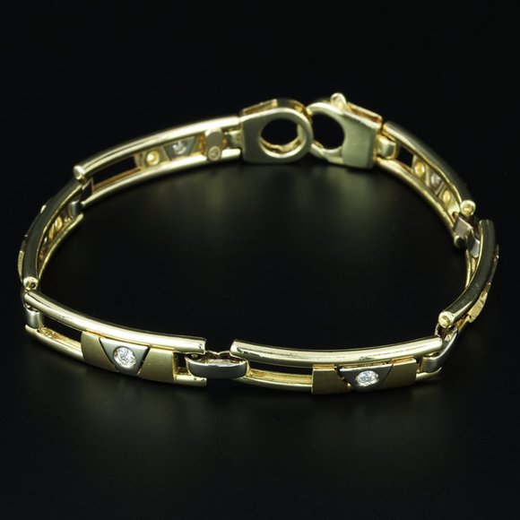 Vintage 14K Yellow Gold Sliding Diamond Anniversary Fancy Link Bracelet - Picture 2 of 6